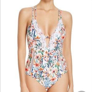 Lucky Brand One Piece Garden Floral Swimsuit (Size Medium)
